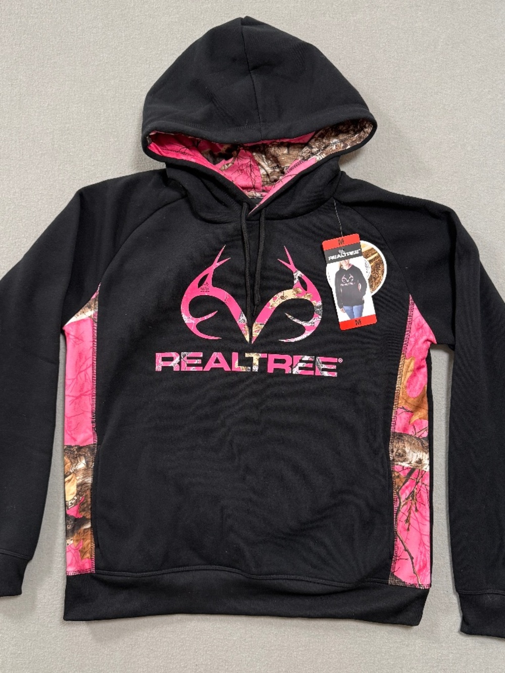 Realtree Pink Camouflage Hunting Outdoor Hoodie NWT Black Fleece Sweater Women M